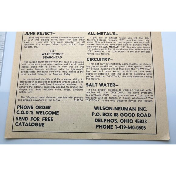 Daytona Metal Detector Print Ad Vintage 70s Wilson Neuman Delphos OH - Picture 5 of 6